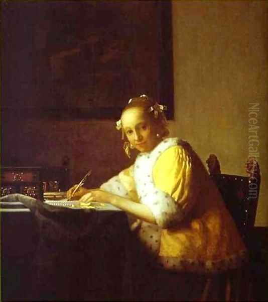 Lady Writing A Letter 1665-1670 Oil Painting by Jan Vermeer Van Delft