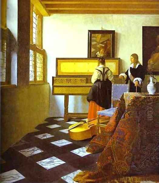 The Music Lesson 1662-1665 Oil Painting by Jan Vermeer Van Delft