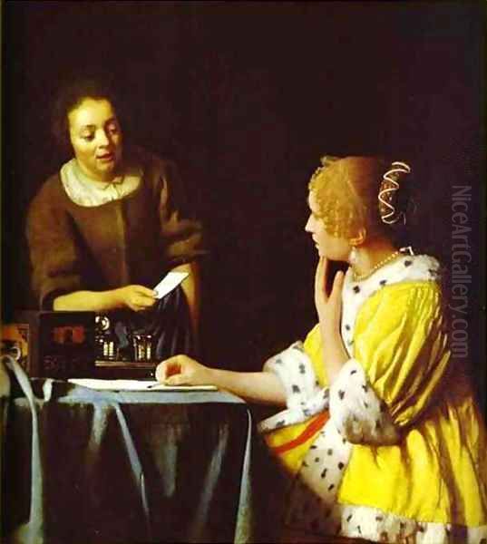 Lady Standing At A Virginal 1673-1675 Oil Painting by Jan Vermeer Van Delft