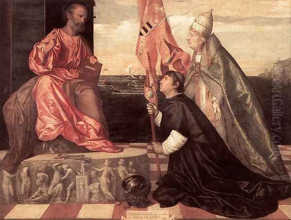 Pope Alexander IV Presenting Jacopo Pesaro To St Peter Oil Painting by Tiziano Vecellio (Titian)