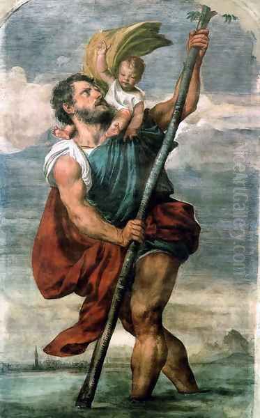 Saint Christopher Oil Painting by Tiziano Vecellio (Titian)