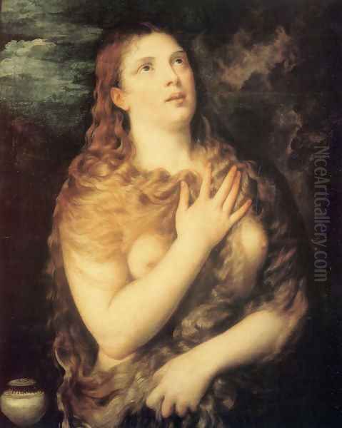 Mary Magdalen Repentant Oil Painting by Tiziano Vecellio (Titian)