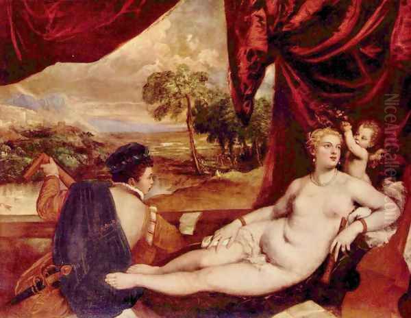 Venus and the lute player Oil Painting by Tiziano Vecellio (Titian)