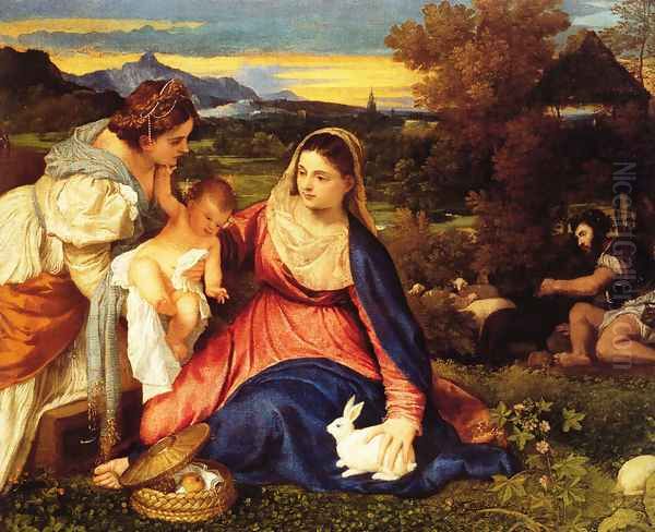 Madonna of the Rabbit Oil Painting by Tiziano Vecellio (Titian)