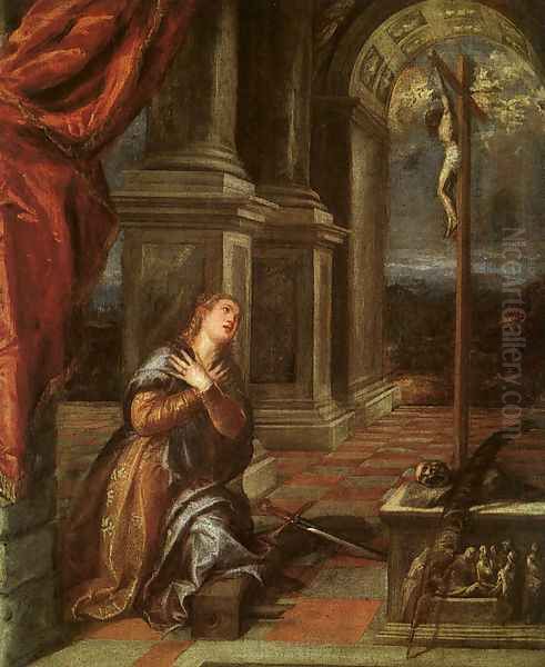 St. Catherine of Alexandria at Prayer 1567-68 Oil Painting by Tiziano Vecellio (Titian)