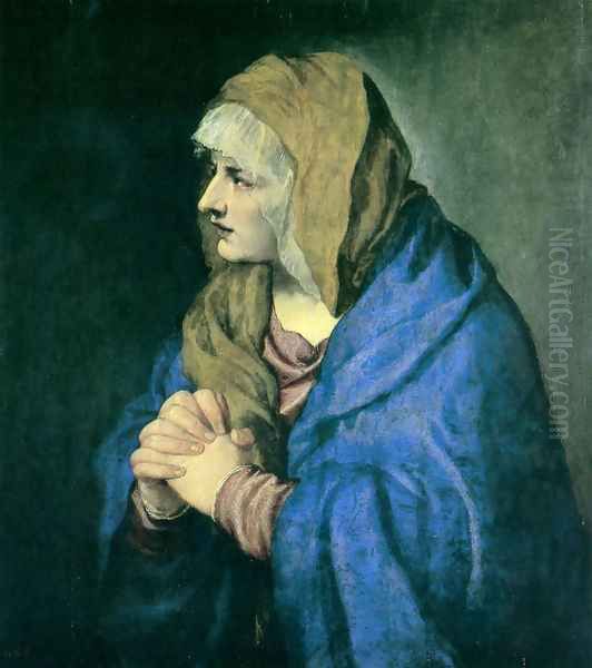 Mater Dolorosa (with clasped hands) 1550 Oil Painting by Tiziano Vecellio (Titian)