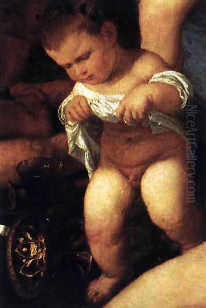 Bacchanal of the Andrians (detail) Oil Painting by Tiziano Vecellio (Titian)