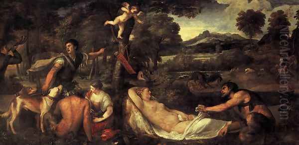 Jupiter and Antiope (Pardo Venus) Oil Painting by Tiziano Vecellio (Titian)