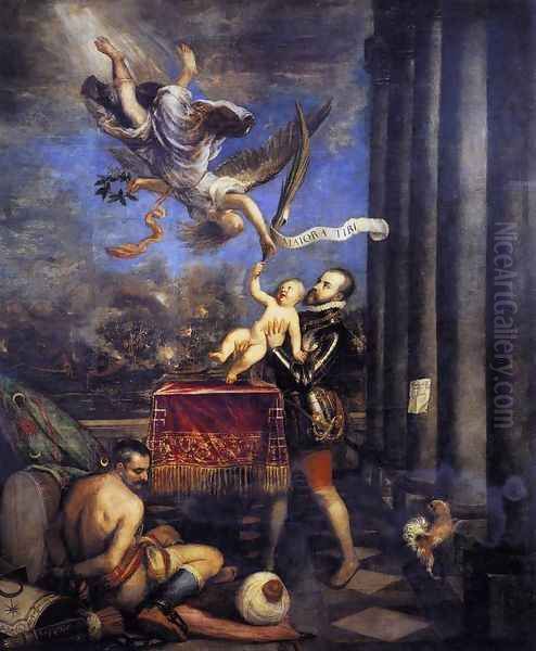 Philip II Offering Don Fernando to Victory 1475 Oil Painting by Tiziano Vecellio (Titian)