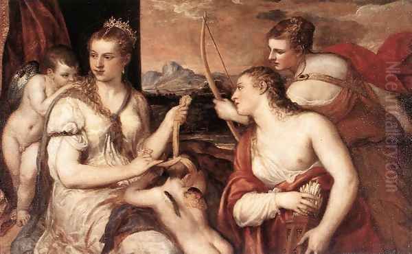 Venus Blindfolding Cupid c. 1565 Oil Painting by Tiziano Vecellio (Titian)