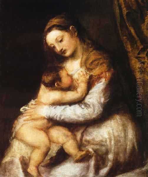 Madonna and Child Oil Painting by Tiziano Vecellio (Titian)