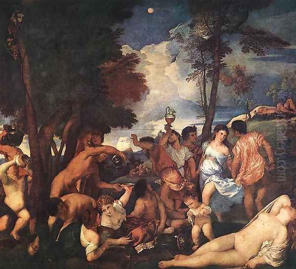 The Andrians (Bacchanalia) c. 1525 Oil Painting by Tiziano Vecellio (Titian)