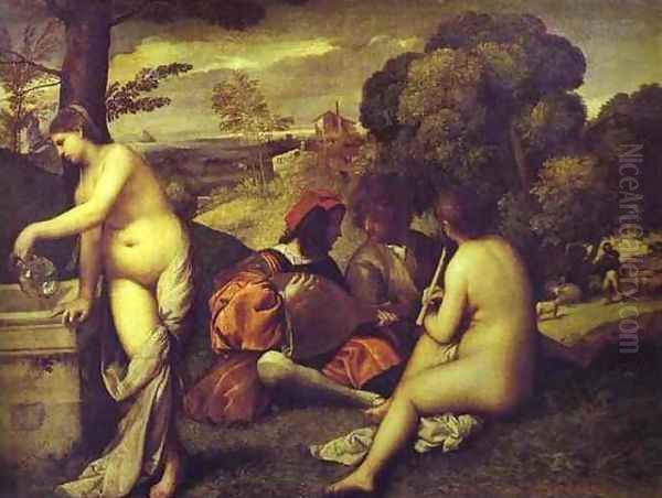 Concert Champetre Oil Painting by Tiziano Vecellio (Titian)