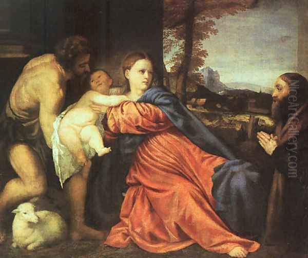 Holy Family and Donor 1513-14 Oil Painting by Tiziano Vecellio (Titian)