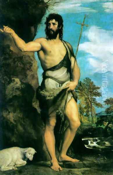 St. John the Baptist c. 1542 Oil Painting by Tiziano Vecellio (Titian)