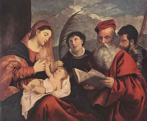 Mary with the Child and Saints c. 1510 Oil Painting by Tiziano Vecellio (Titian)