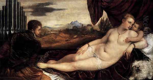 Venus and Cupid with an Organist Oil Painting by Tiziano Vecellio (Titian)