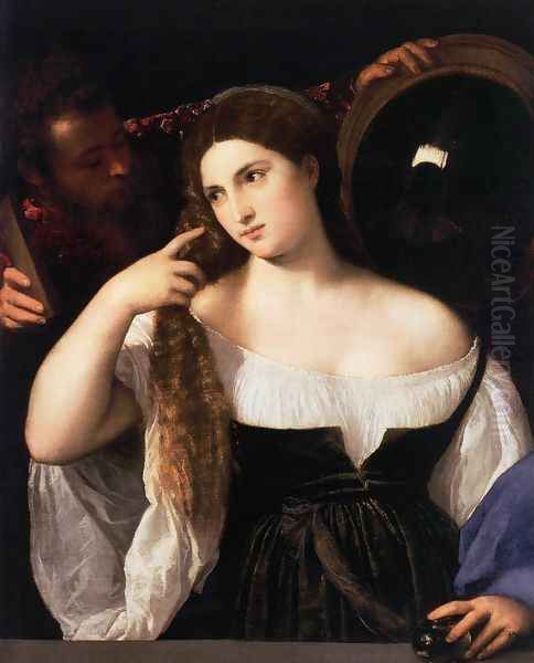 Woman with a Mirror Oil Painting by Tiziano Vecellio (Titian)