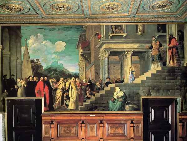 Entry of Mary into the temple Oil Painting by Tiziano Vecellio (Titian)