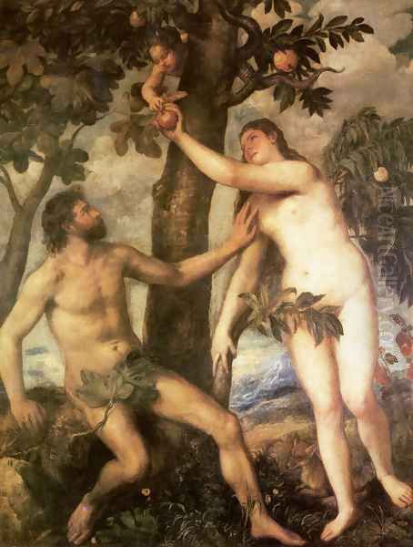 The Fall of Man Oil Painting by Tiziano Vecellio (Titian)