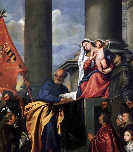 Madonna with Saints and Members of the Pesaro Family (detail 1) Oil Painting by Tiziano Vecellio (Titian)