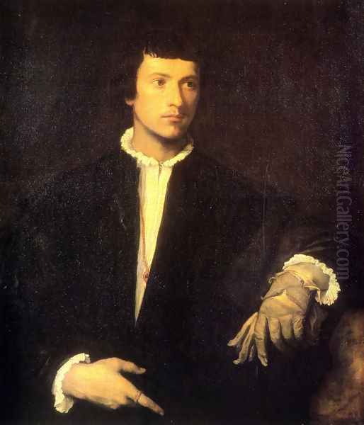 Man with Gloves Oil Painting by Tiziano Vecellio (Titian)