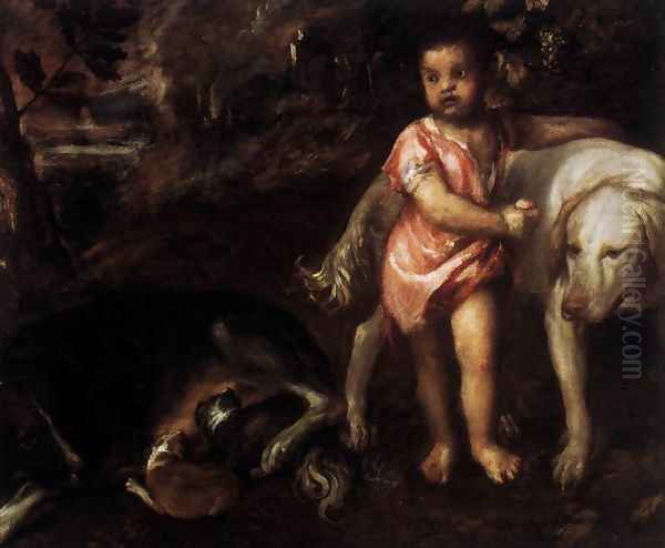 Youth with Dogs Oil Painting by Tiziano Vecellio (Titian)