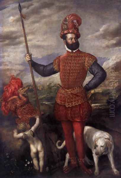 Man in Military Costume Oil Painting by Tiziano Vecellio (Titian)