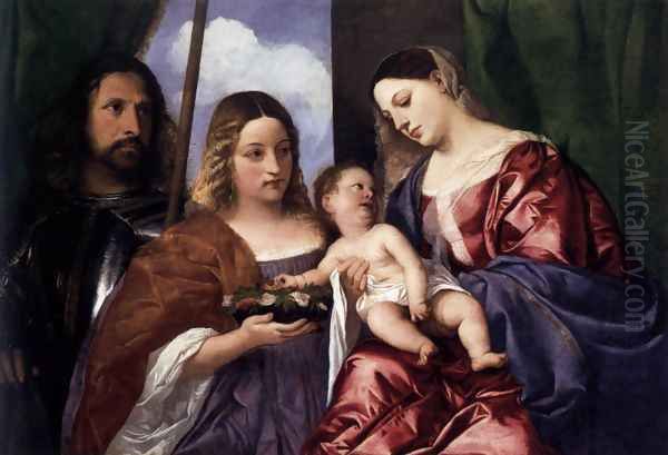 Madonna and Child with Sts Dorothy and George Oil Painting by Tiziano Vecellio (Titian)