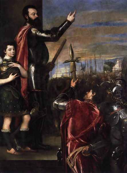 The Marchese del Vasto Addressing his Troops Oil Painting by Tiziano Vecellio (Titian)