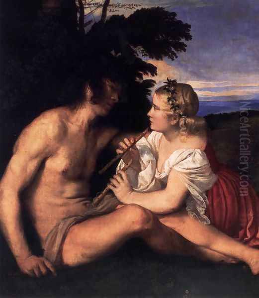 The Three Ages of Man (detail 1) Oil Painting by Tiziano Vecellio (Titian)