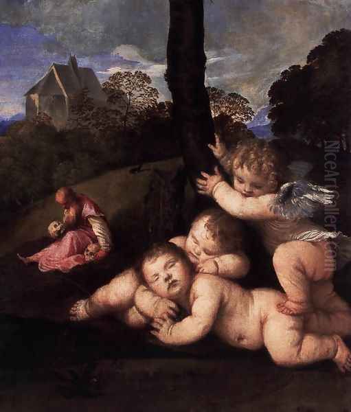 The Three Ages of Man (detail 2) Oil Painting by Tiziano Vecellio (Titian)