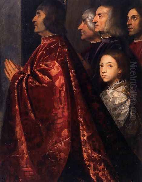 Madonna with Saints and Members of the Pesaro Family (detail 2) Oil Painting by Tiziano Vecellio (Titian)