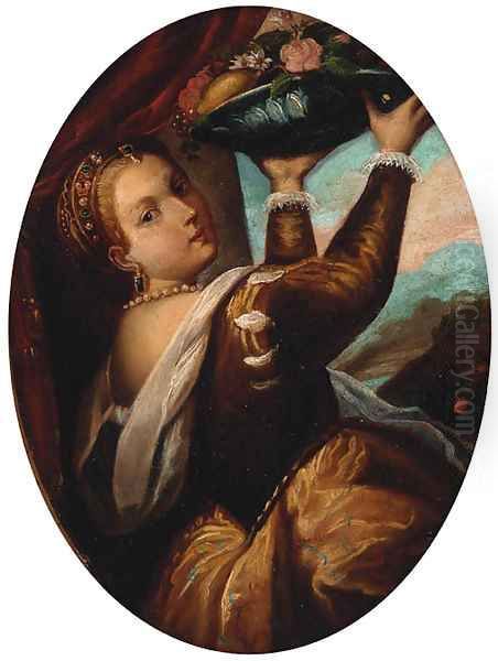 A girl with a basket of fruit Oil Painting by Tiziano Vecellio (Titian)