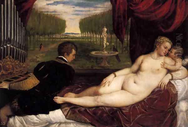 Venus with Organist and Cupid Oil Painting by Tiziano Vecellio (Titian)