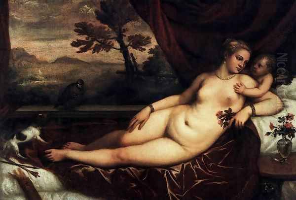 Venus and Cupid 2 Oil Painting by Tiziano Vecellio (Titian)