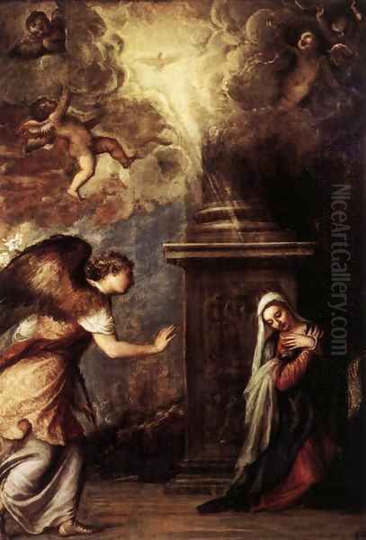 The Annunciation 2 Oil Painting by Tiziano Vecellio (Titian)