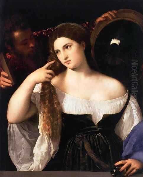 Woman with a Mirror 2 Oil Painting by Tiziano Vecellio (Titian)