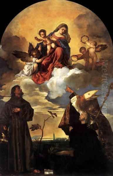 Madonna in Glory with the Christ Child and Sts Francis and Alvise with the Donor 2 Oil Painting by Tiziano Vecellio (Titian)