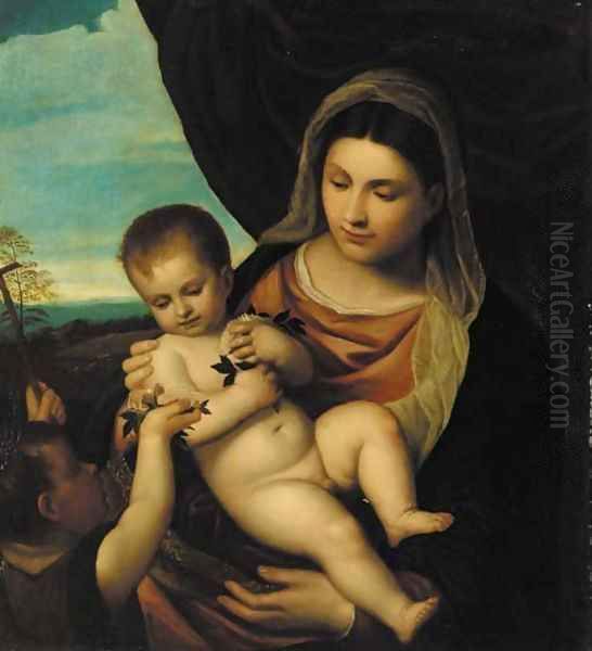 The Madonna and Child with the infant St. John the Baptist Oil Painting by Tiziano Vecellio (Titian)