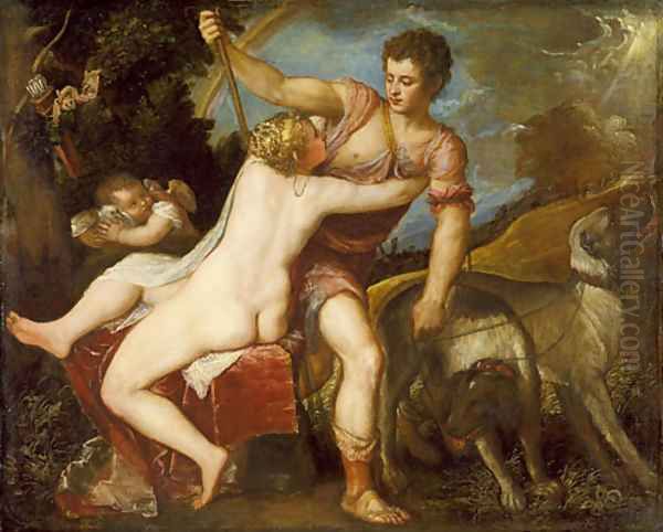 Venus and Adonis 2 Oil Painting by Tiziano Vecellio (Titian)