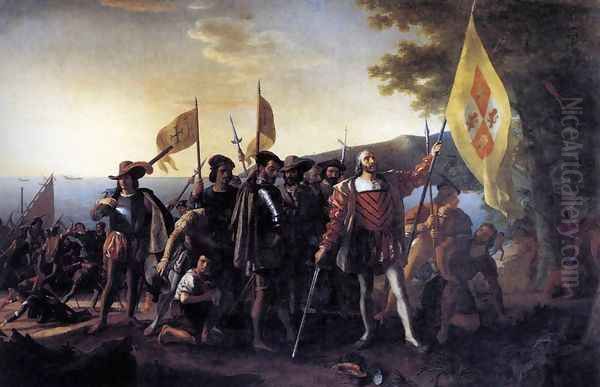 Columbus Landing at Guanahani 1492, 1837-47 Oil Painting by John Vanderlyn