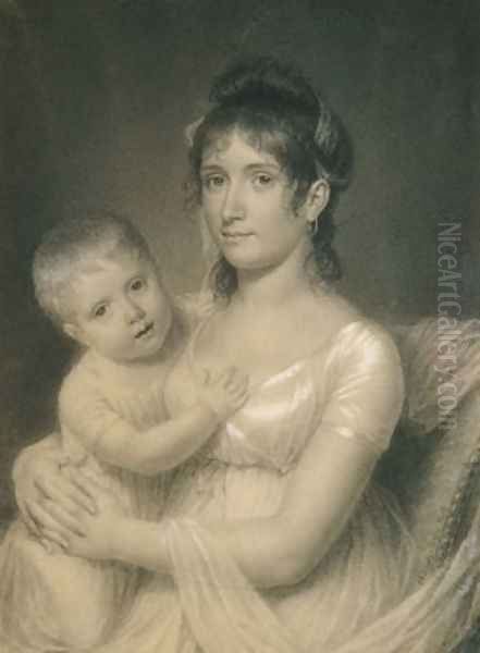 Mrs. Daniel Strobel, Jr. (Anna Church Strobel) and Her Son, George Oil Painting by John Vanderlyn