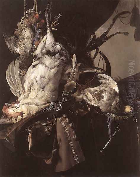 Still Life Of Dead Birds And Hunting Weapons 1660 Oil Painting by Willem Van Aelst