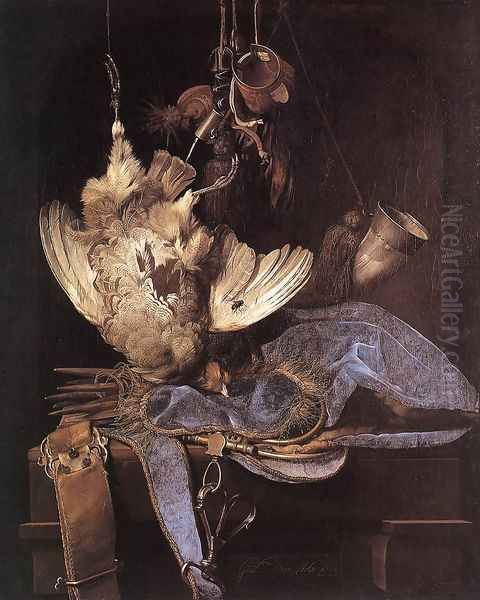 Still Life With Hunting Equipment And Dead Birds Oil Painting by Willem Van Aelst