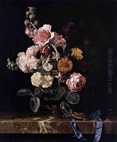 Vase Of Flowers With Pocket Watch 1656 Oil Painting by Willem Van Aelst