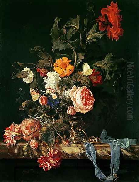 Still Life with Poppies and Roses Oil Painting by Willem Van Aelst