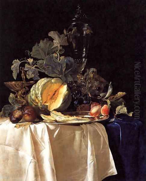 Still Life with Fruit and Crystal Vase 1652 Oil Painting by Willem Van Aelst