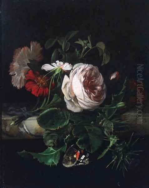 A sprig of damask roses Oil Painting by Willem Van Aelst