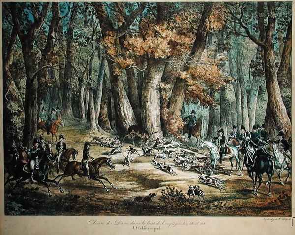 Hunting Deer in the Forest at Compiegne, 27th April 1818 Oil Painting by Carle Vernet